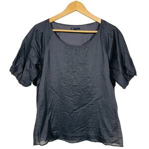 Gap Scoop Neck Tunic Beaded Front Poof Sleeve Casual Top Blouse Charcoal - S